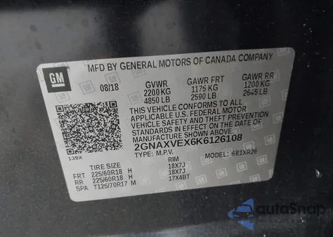 2019 Chevrolet Equinox Lt z USA, uszkodzony, nr VIN 2GNAXVEX6K6126108